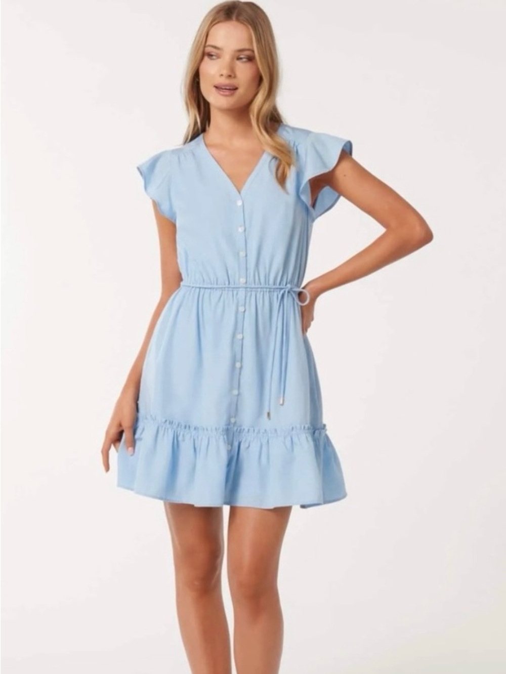 Ever New Rahnee Ruffled Mini Dress, Light Blue, Size 6